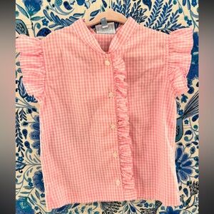 Little English Pink Gingham Ruffle Kids Shirt